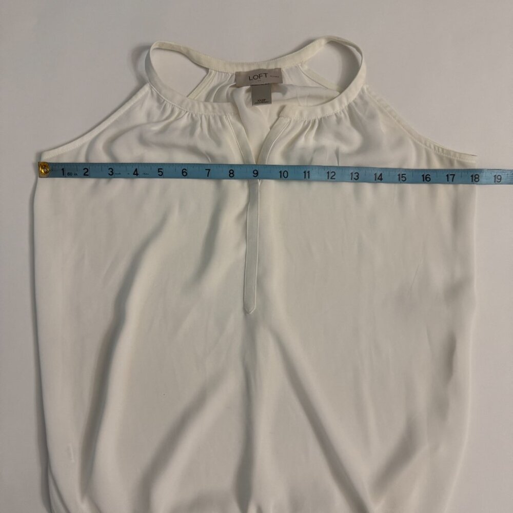 Ann Taylor Loft Petites Sleeveless White Sheer Blouse Elastic Hem Blouson Top - Picture 5 of 8